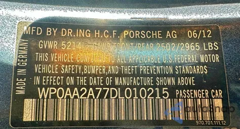 2013 Porsche Panamera 2 z USA, uszkodzony, nr VIN WP0AA2A77DL010215